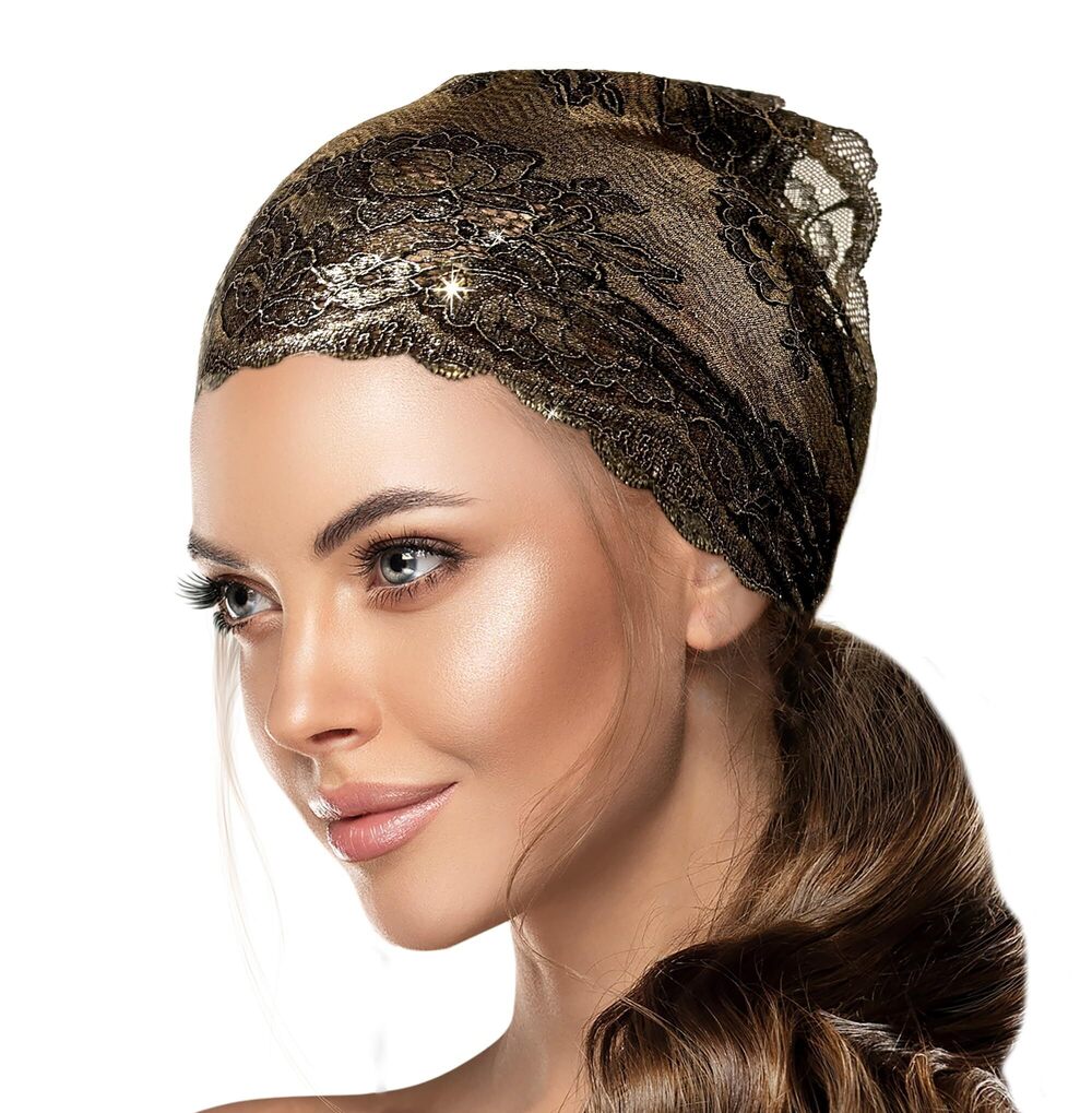 7431 Black Gold Lace Headband Vintage Lace Hair Accessories Wide Stretch